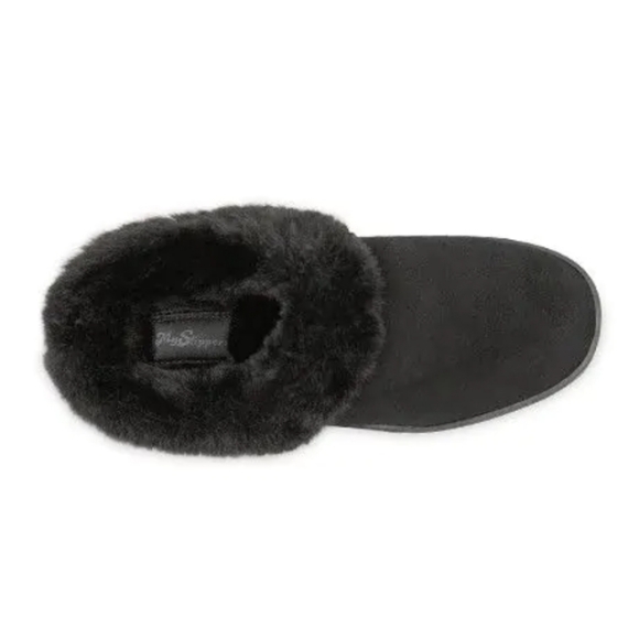 Myslipper slip on black leather faux fur slippers - Picture 2 of 15
